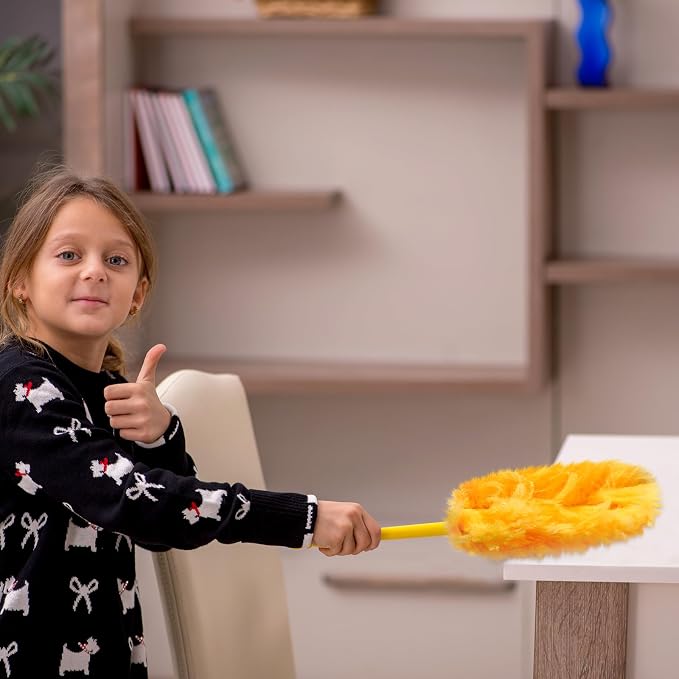 Vesici 100 Pcs Duster Refills Compatible with Swiffer Dusters Bulk Disposable Replacement Thickened with 1 Handle Heavy Duty for Cleaning, Office (Orange)