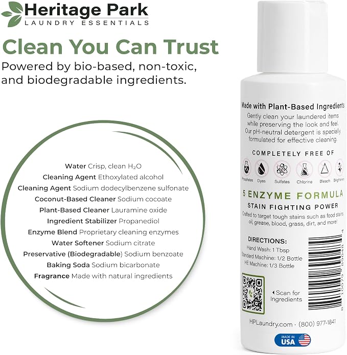 Heritage Park Luxury Laundry Detergent | Dermatologist Tested Plant based Natural & Enzyme Laundry Detergent | Sensitive Skin Friendly - Spring Magnolia (4 fl oz Trial Size)