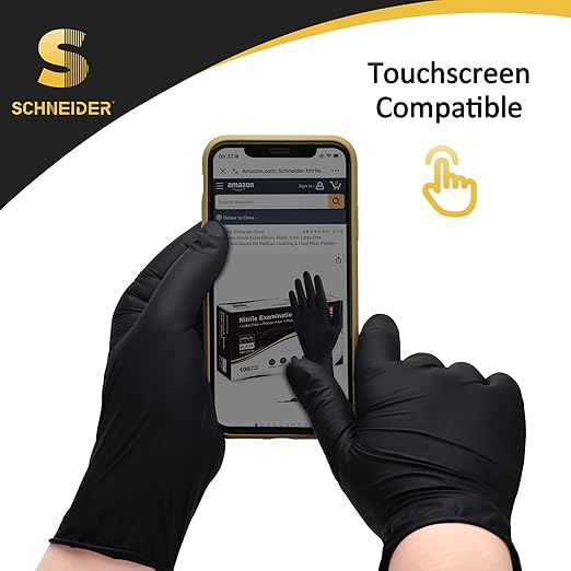 Schneider Nitrile Exam Gloves, Black, XL, Case of 1000, 5 Mil Thick Disposable Gloves, Latex Free, Powder Free, Food Safe, Non Rubber for Medical, Cleaning & Cooking, Barbecue, Food Prep
