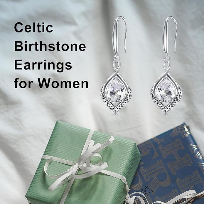 PELOVNY Celtic Knot Filigree Earrings for Women 925 Sterling Silver Moss Agate/Birthstone Infinity Earrings Birthday Christmas Jewelry Gifts for Mom Daughter Wife Sister