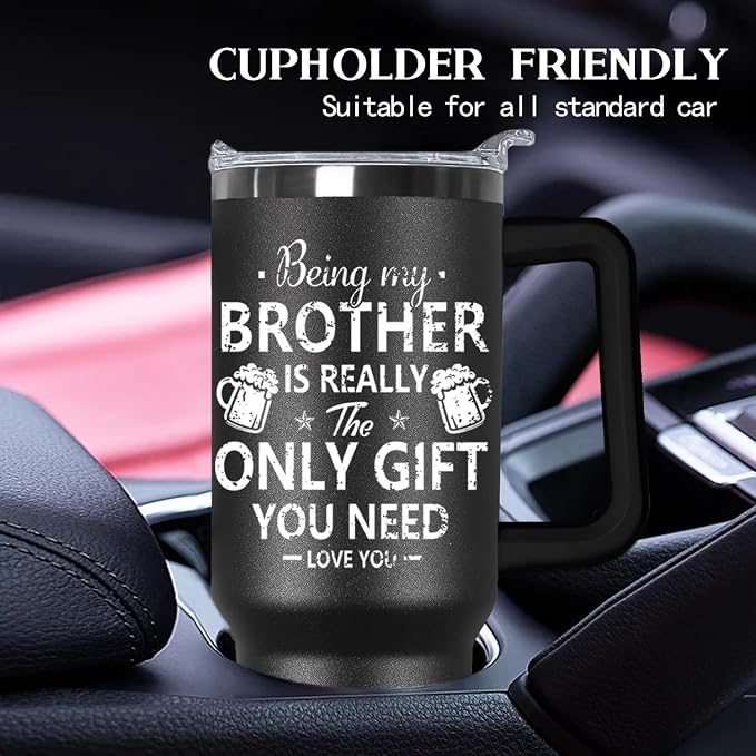 Ceovfoi 40 oz Black Brother Stainless Steel Cups Mug Water Bottle Tumbler with Handle,Brother Gifts from Sister