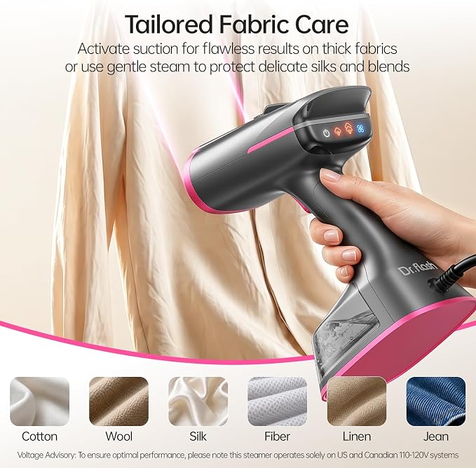 Dr.flash Vacuum Steamer for Clothes, 2-in-1 Home Garment Steamer and Iron, 6000Pa Strong Suction, 3 Modes with LED Display, 270ml Tank, Professional Wrinkle Remover (for 110-120V Use)