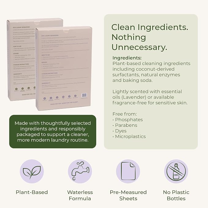 Laundry Detergent Sheets – 90 Pre-Measured Loads, Dissolves Completely – Plastic-Free, Biodegradable & Skin-Friendly Formula – Machine-Ready & Travel Friendly – Lavender