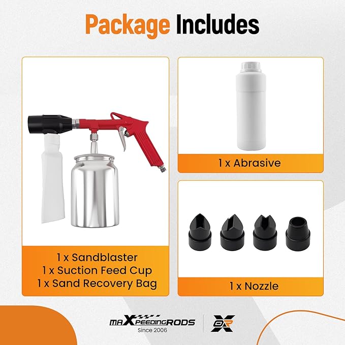 maXpeedingrods Sand Blaster Gun Kit with Sand Recovery Bag, Air Compressor Sandblaster Tool with Abrasive for Cleaning Metal, Wood, Surface Prep, Rust Removal