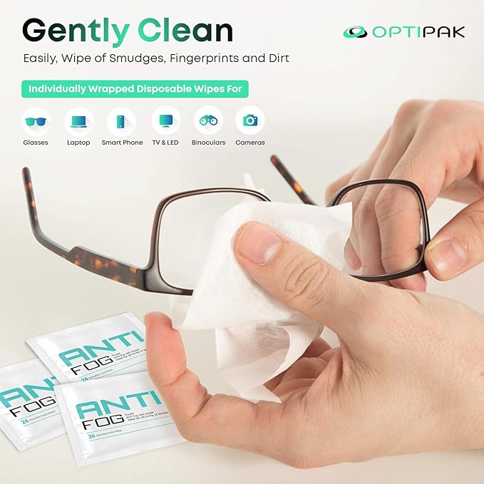 Anti-Fog Pre-moistened Wipes for Glasses, Binoculars, Face Shields, Ski Masks or Swim Goggles - Prevents Fogging on Plastic Eyeglasses, Mirrors & Lenses (350pk 3count)