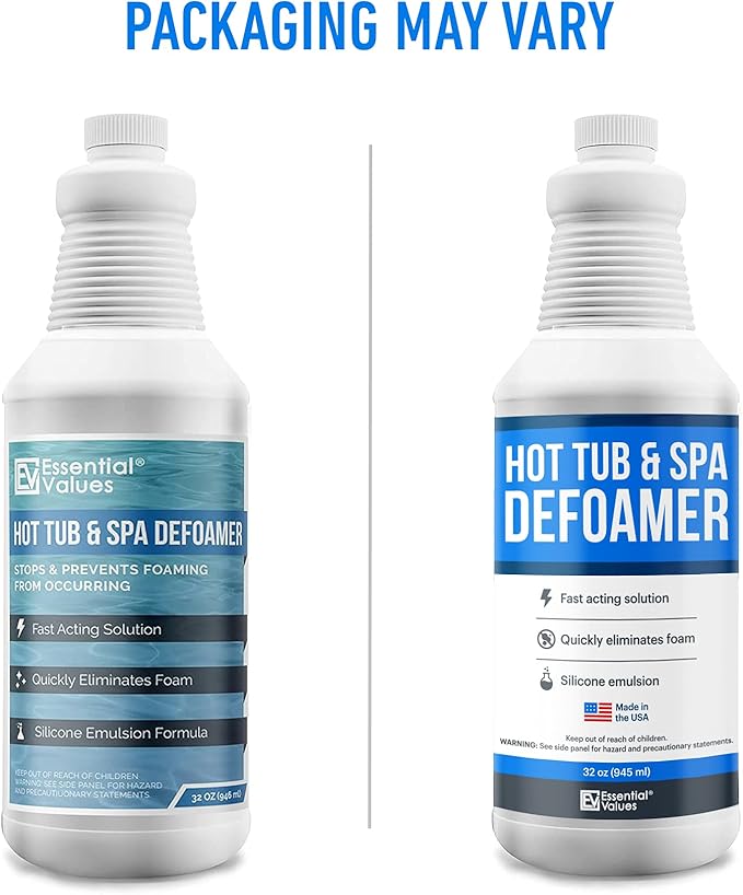 Essential Values Hot Tub Foam Eliminator - 2 Pack Pool & Spa Defoamer (32oz/ Bottles) - Eliminate Foam Without Harsh Hot Tub Chemicals - Safe Silicone AntiFoam