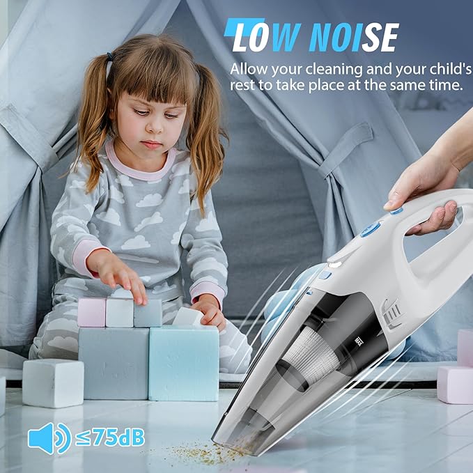 FUOAYOC Handheld Vacuum Cordless,6KPA Powerful Suction Hand Held Vacuum with LED Light/Multi Accessories