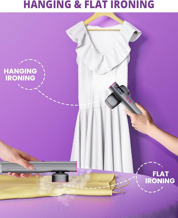 Travel Garment Steamer for Clothes: 100V-220V Dual Voltage Hand Portable Hand Held 2 In 1, 20s Smart Fast Heat Up Handheld Clothing Steamer, 4 Modes with LED Display, Global Travel Size Gray