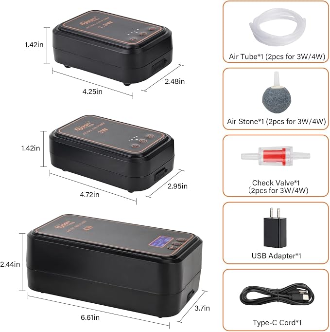 hygger Aquarium Air Pump, Rechargeable Portable Oxygen Pump with Single/Dual Outlets, Ultra Quiet Battery Powered Air Bubbler for Fish Tank up to 200 Gallo