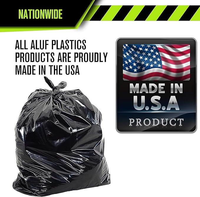 Aluf Plastics RCT-56 Star Sealed Coreless Rolls with E-Z Tie Flap Closure, 56 gal, Polyethylene, 43" x 46", Black (Pack of 100)