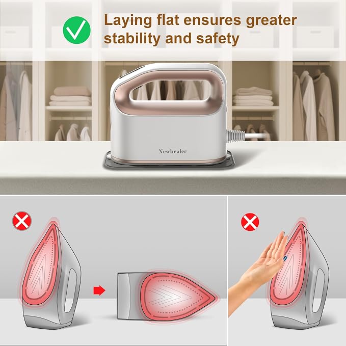 Newbealer Smart Steam Iron 1200W Turbocharged Steam 120V (Gold) | Mini Heat Press, Pro-Grade 3 Steam & 3 Dry Heat Modes, 45s Heat-Up, Auto-Off, Nonstick Ceramic Soleplate, for Home/RV/Hotel