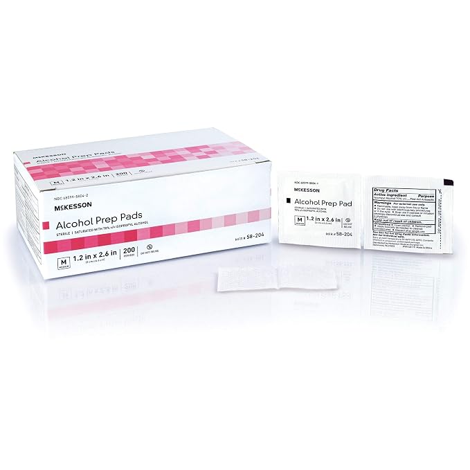 McKesson Alcohol Prep Pads, (4,000 Count) - Sterile, Individually Wrapped Wipes, 70% Isopropyl Alcohol, Medium Size, 2-Ply, Medical Grade, First Aid, 20 Boxes