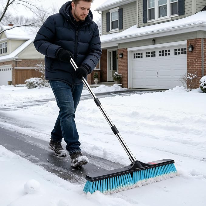 MASTERTOP 24" Heavy Duty Push Broom with Ultra-Sturdy Adjustable Handle, 6-Layer Stiff Bristles Garden Yard Broom, Outdoor Sweeping Brush for Garage, Patio, Driveway, Warehouse, Deck, Tile & Concrete