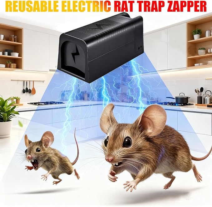 Electric Mouse Trap Zapper - High Voltage Rodent Trap for Indoor Use, Powerful Rat Zapper with Rechargeable Battery & Adapter, Electronic Mouse Killer for Mice & Small Rats, Enhanced Safety Design