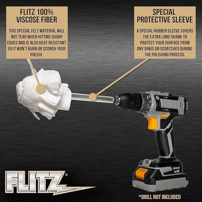 FLITZ Brass and Copper Restoration Kit - 16oz Tarnish Remover, 5.29oz Metal Polish Paste, 16" x 16" Microfiber Cloth and 2" Drill-Attachable BuffBall with 1.76oz Metal Polish Paste