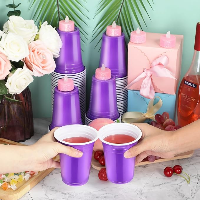 Sabary 100 Pack 12oz Plastic Cups Purple Graduation Heavy Duty Drinking Disposable Cups with Lines for Beverage Wedding Holiday Camping Barbecues Birthday Party Summer Outdoor Picnic