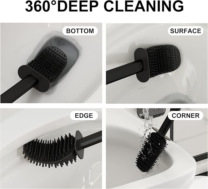 Toilet Brush and Holder Set - Wall Mounted Bathroom Scrub Brush, Toilet Bowl Brush and Plunger Set for Bathroom Cleaner (Grey)