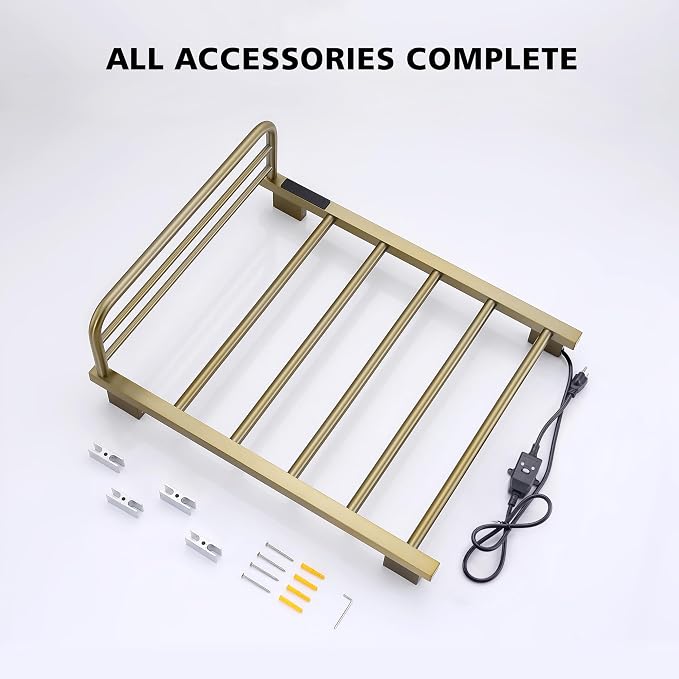 Heated Towel Racks for Bathroom, Hot Towel Warmer with 24hr Timer Stainless Steel Wall Mounted Electric Towel Warmers for Bathroom (Gold, 5-Bar)