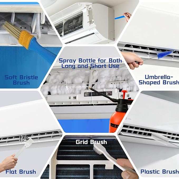 13psc Small Mini Split Cleaning Kit Bag for Home Air Conditioner - Includes Waterproof Cleaning Bag, Vent Brush & Tools for Wall Mounted/Ductless AC Units | Fits Small to Large Split Systems.