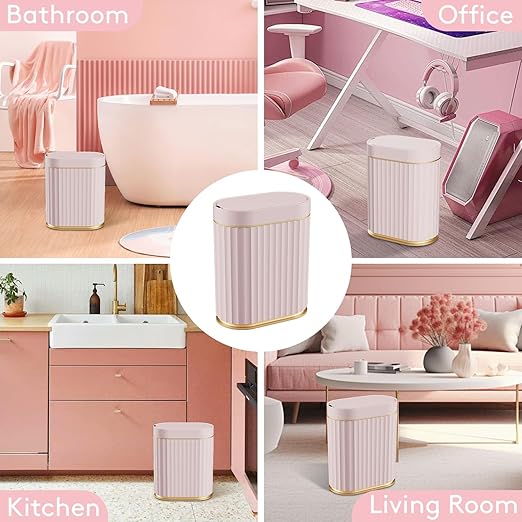 ELPHECO Sensor Trash Can 2 Gallon Waterproof Motion Sensor Trash Can, Automatic Bathroom Trash Bin, Slim Garbage Can for Dorm Room, Pink Gold
