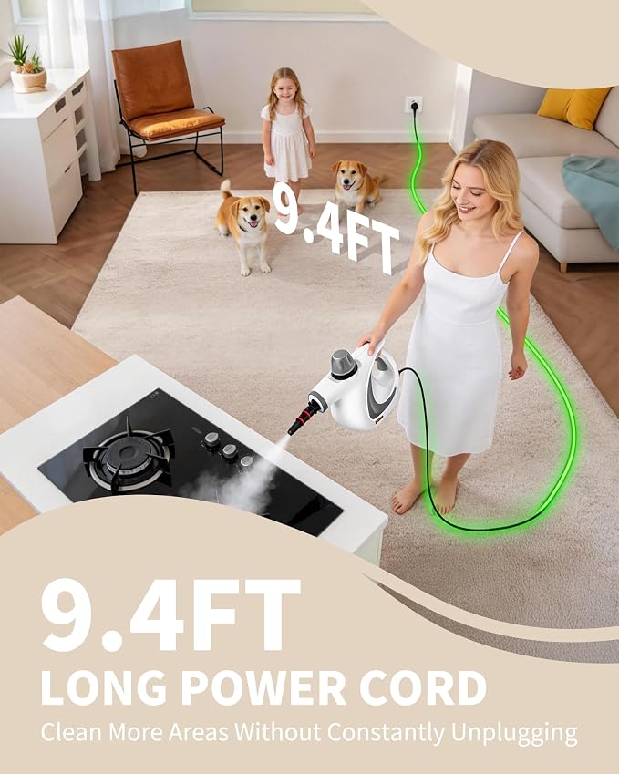 Pressurized Handheld Steam Cleaner for home with 12pcs Accessories & Safety Lock โ Multi-Surface Natural Deep Steamer for Cleaning Car, Furniture, Floor, Upholstery, Tile, Grout, Windows(dark gray)