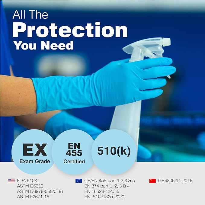 Raxwell Disposable Nitrile Gloves - Heavy Duty Cleaning Gloves - Elbow-Length Dishwashing & Kitchen Use - Chemical Resistant