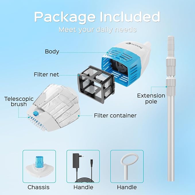 Handheld Pool Vacuum with Telescopic Pole,Hot Tub Vacuum Spa Vacuum with 60 Mins Runtime,Cordless Pool Vacuum Deep Cleaning for Small Inground & Above Ground Pools, Hot Tubs, Spas