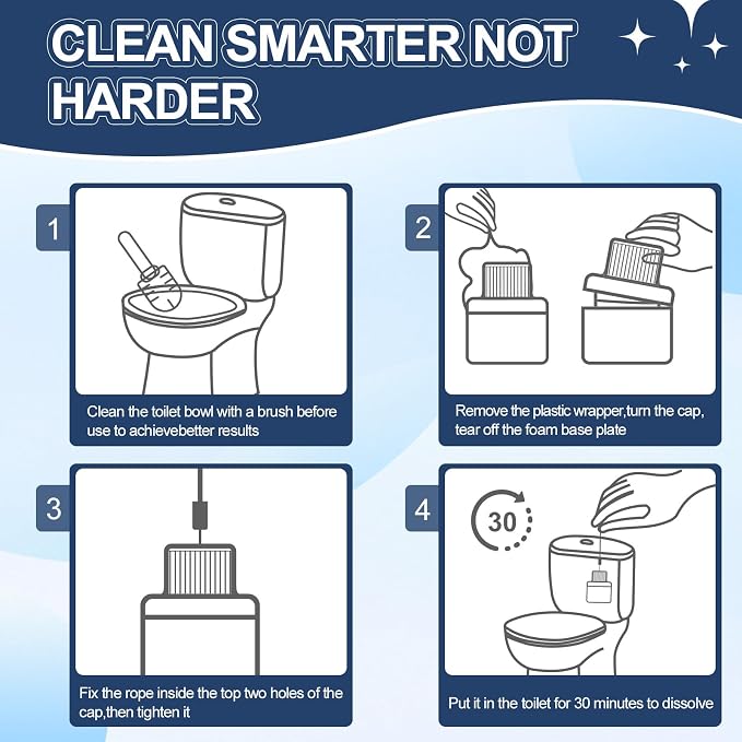Msvvko Toilet Bowl Cleaners, Blue Cleaner Tablets in Bottle, Deodorizes, Freshens Odors, Drops Into Toilet Tank, Long Lasting Slow Release, Septic tank safety - 3 packs