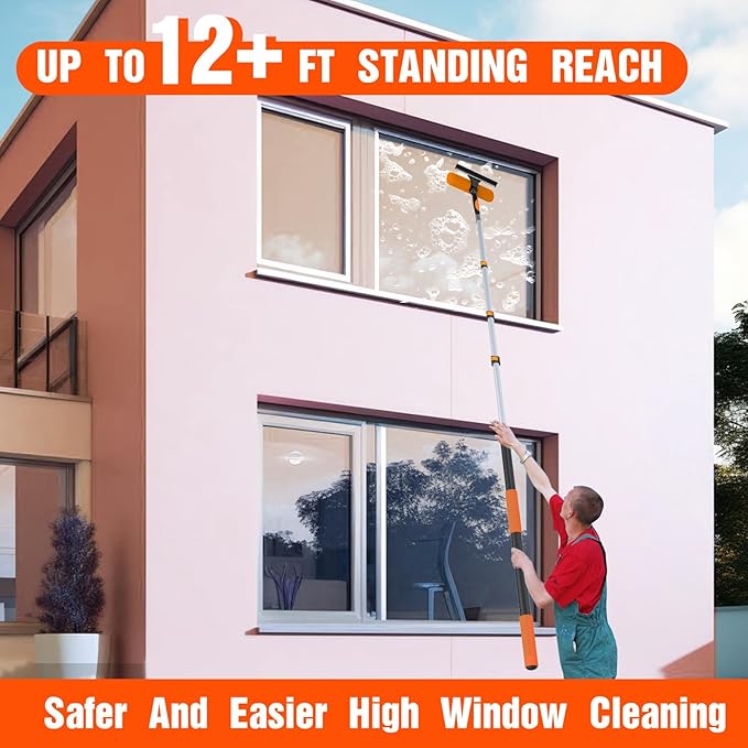 LAANPOLE 20FT Window Squeegee with Extension Pole, 2-in-1 Squeegee for Window Cleaning, Professional Cleaning Kit for Home with 12FT Telescoping Pole for Outdoor Indoor Use