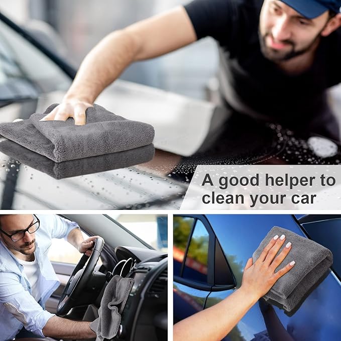 Shimeyao 30 Pcs 16 x 16 Inch Edgeless Microfiber Plush Towels for Cars Detailing Drying Wash Polishing Absorbent Cleaning Cloths, 500 GSM (Gray)