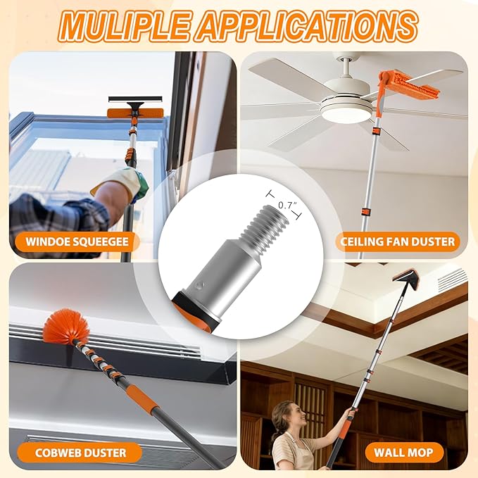 SISUPASSIE Telescoping Extension Pole, Reach to 30FT Telescoping Pole Multi-Purpose 5-24FT Lightweight, Sturdy with Universal Twist-on Metal Tip Extendable for Dusting Painting Window Cleaning