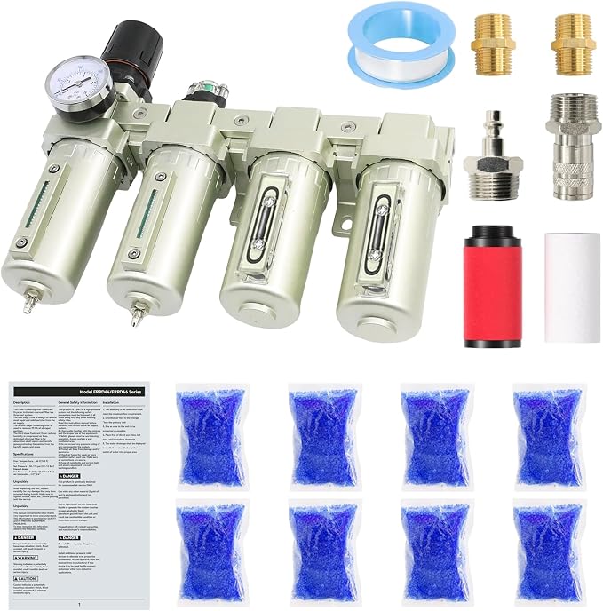 4 Stage 3/4" Air-Dryer-for-Compressor for Plasma Cutter and Paint Spray | 2Filter&2Dryer NPT Industrial Grade Air-Compressor-Water-Separator-System Manual Drain