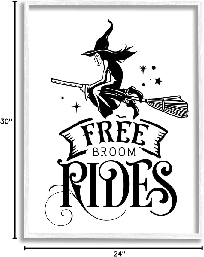 'Free Broom Rides Typography Magical Witch'| Framed Giclee Art | Stupell Industries | White, 24 x 30 Inches, Easy to Hang and Sturdy, Made in USA, by Lettered and Lined