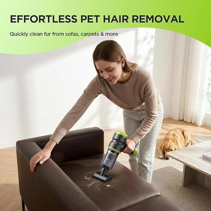 Handheld Car Vacuum Cleaner, 4-in-1 Cordless Rechargeable Mini Vacuum with Air Duster – Quickly Clean Crumbs, Pet Hair & Crevices in Car, Office, Home. Ideal for Commuters & Office Workers (Green)