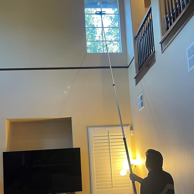 36 Foot High Ceiling Fan Duster with 5-30ft Extension Pole, Extendable Reusable Cobweb, Feather, Window Cleaning Squeegee Kit