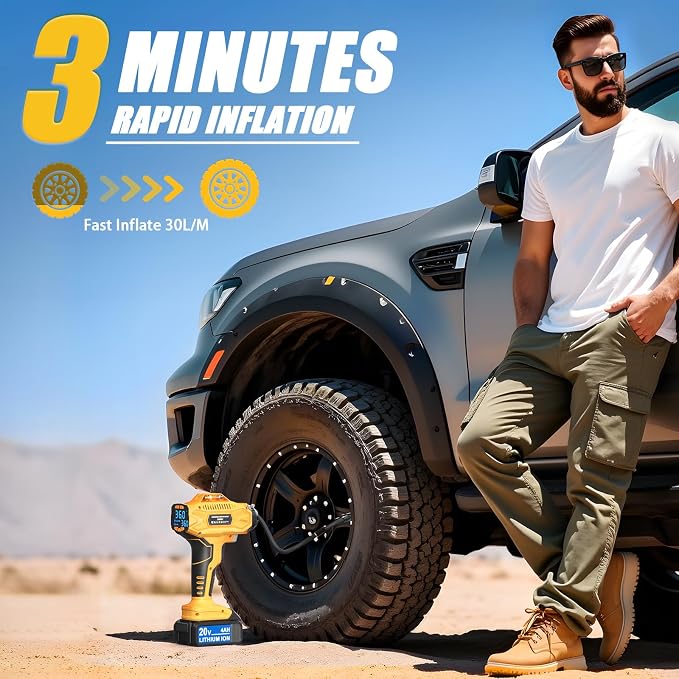 DIYtoolifz 2X Faster Cordless Tire Inflator Air Compressor 20V Rechargeable Battery Powered 160PSI Portable Air Pump with Digital Pressure Gauge, Auto Shutoff & LED Light for Cars SUV Motorcycles