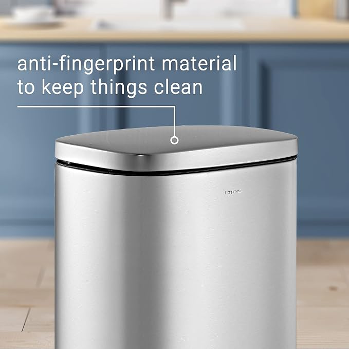 happimess HPM1011A Curtis 8-Gallon Step-Open Trash Can with Soft-Close Lid, Modern, Minimalistic, Fingerprint Proof for Home, Kitchen, Laundry Room, Office, Bedroom, Bathroom, Chrome