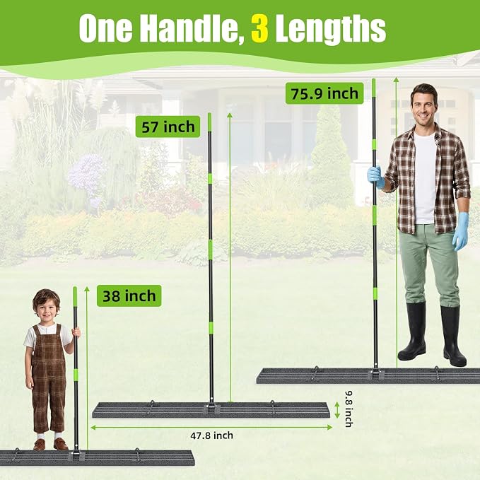 GARDTECH 48x10 Inch Lawn Leveling Rake Heavy Duty Adjustable Handle Yard Tool – Reinforced Steel Landscape Rake for Lawn Leveling, Soil Grading, Golf Course & Backyard Care