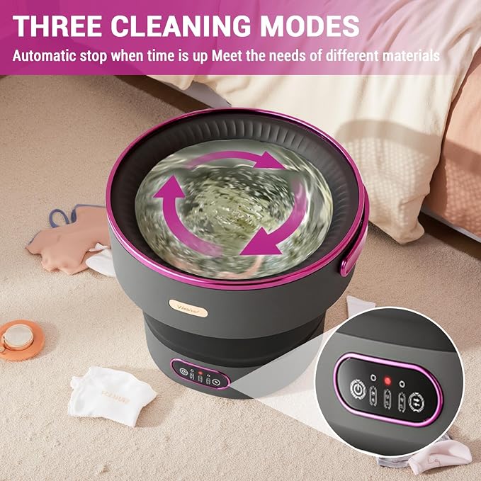 Folding Portable Washing Machine 13L, Mini Fully Automatic Washer Dryer Combo with Spin Basket, Collapsible Small Laundry Machine for Travel Camping RV Dorm Hotel