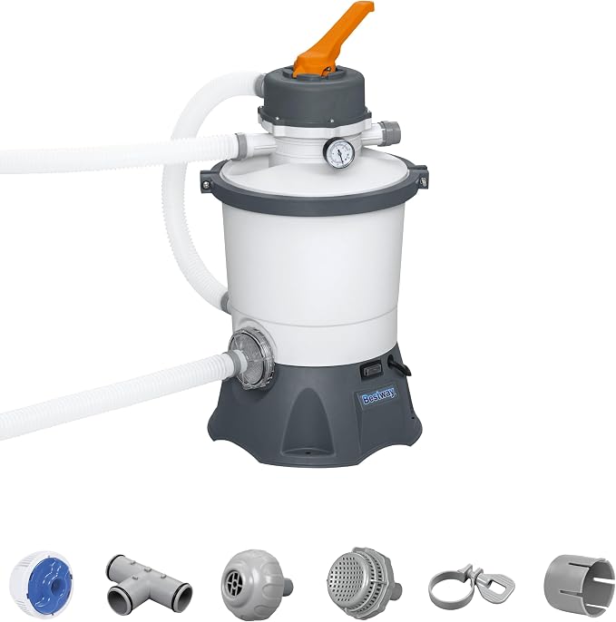 Bestway 58516E Flowclear 800 Gallon Sand Filter Pool Pump for Above Ground 300 to 4,800 Gallon Swimming Pools, (Sand Sold Separately)