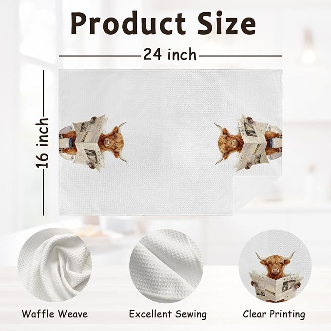 Funny Western Cow Hand Towels for Bathroom,Western Cow Lover Gifts,Cows Owners Gifts,Farmhouse Cows Decor Kitchen Hand Towels,Cute Animal Decorative Tea Towel for Guest Bathroom, 16x24 Inch