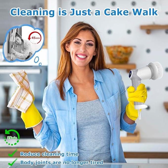 DAESUNG Electric Spin Scrubber, New Electric Bathroom Brush with 6 Replaceable Heads, Power Scrubber with LED Display, Electric Scrubbers for Cleaning Shower, Tile, Grout, Sink