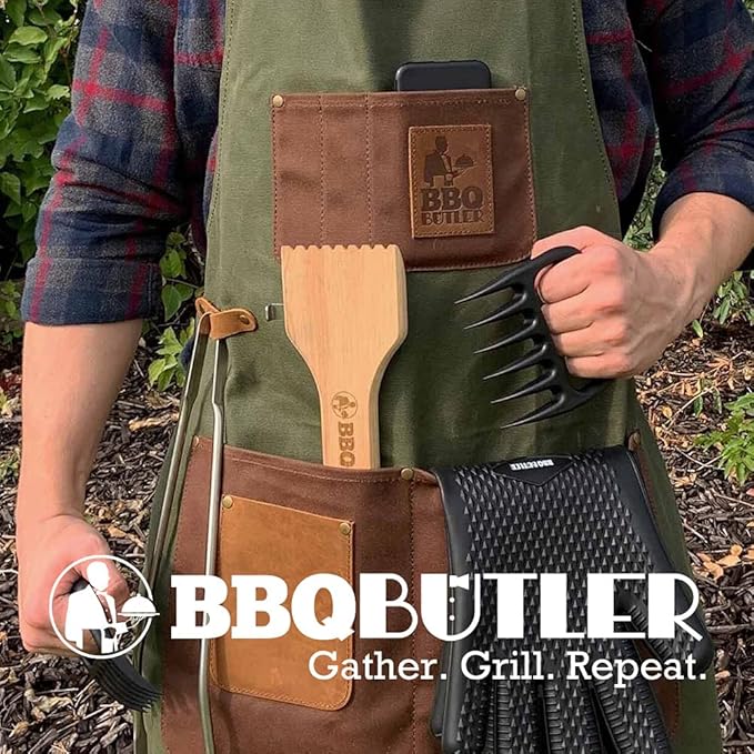 BBQ Butler Wood Grill Scraper - Wooden Barbecue Cleaner - BBQ Tools - Bristle Free - Food Safe Oak Grill Scraper with Metal Scraping Hook and Bottle Opener