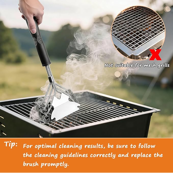 Bristle-Free Grill Brush - Efficient Grill Cleaner with Stainless Steel Scraper, Reinforced for Safety, Fits All Gas, Charcoal, Ceramic & Infrared Grills- BBQ Accessories–Gifts for Grill Wizard