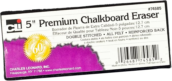 Charles Leonard Incorporation Eraser Chalkboard Premium, Black and White, 5 Inch Felt (1 Each) (74585)
