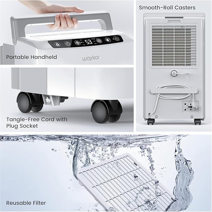 Waykar 2000 Sq. Ft 34 Pints 2025 Most Efficient Energy Star Dehumidifier for Home and Basement with Auto or Manual Drainage, 0.62 Gallon Water Tank Capacity