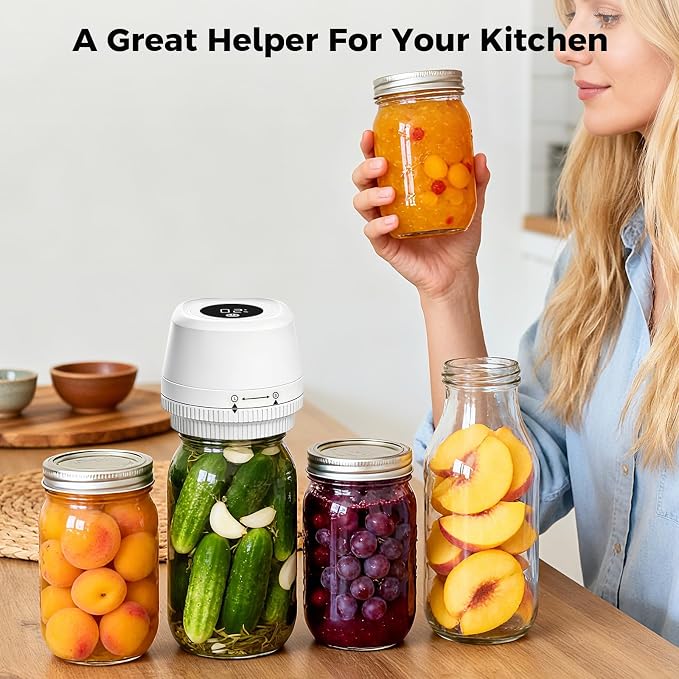 Newise Upgraded 3-in-1 Electric Mason Jar Vacuum Sealer, Automatic Vacuum Sealer Kit with Wide and Regular Mouth Mason Jars, Canning Gifts, White