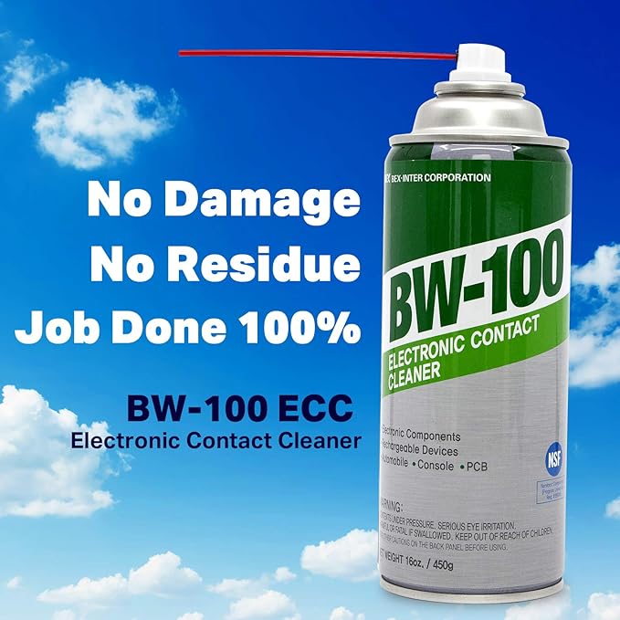 BW-100 Non-Flammable Electronic Contact Cleaner Aerosol Spray- Safely Cleans Joycons, Computers, PCB, and More - Removes dust, dirt and contaminants on contacts - Quick Dry| 16oz/450g