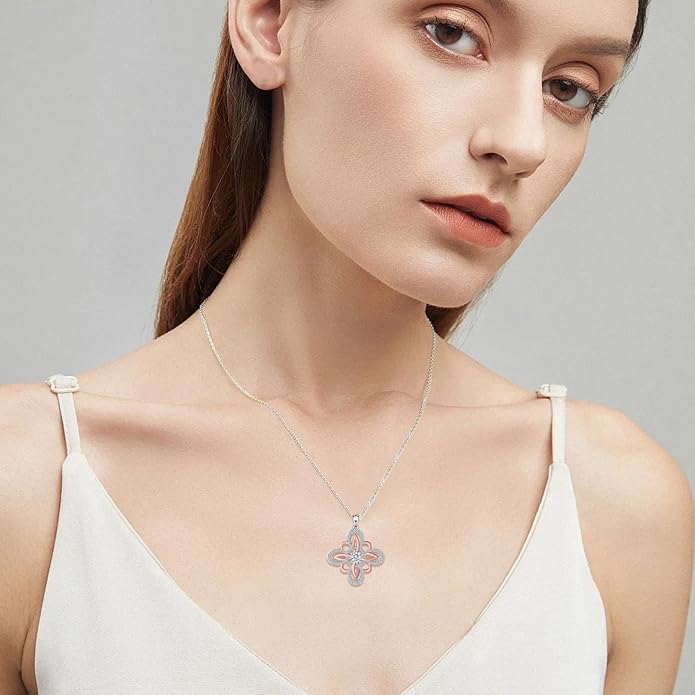 Witch Knot Necklace for Women- 925 Sterling Silver 0.5CT 5mm Moissanite Nudo De Bruja Witch Pendant Celtic Jewelry Gift for Women
