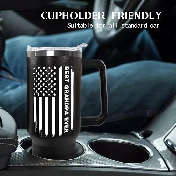 Ceovfoi 40 oz Grandpa Tumbler with Handle Lid and Straw,Black Grandpa Stainless Steel Cups Mug water Botter,Fathers Day Gift For Grandpa From Grandson,Granddaughter